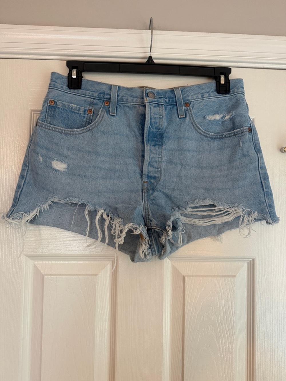 Levi’s 501 Light Blue Distressed Women's Button Fly Denim Shorts